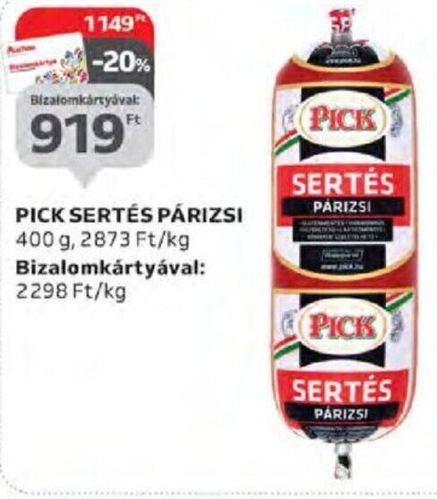 Auchan Pick Sertés párizsi 400 g ajánlat