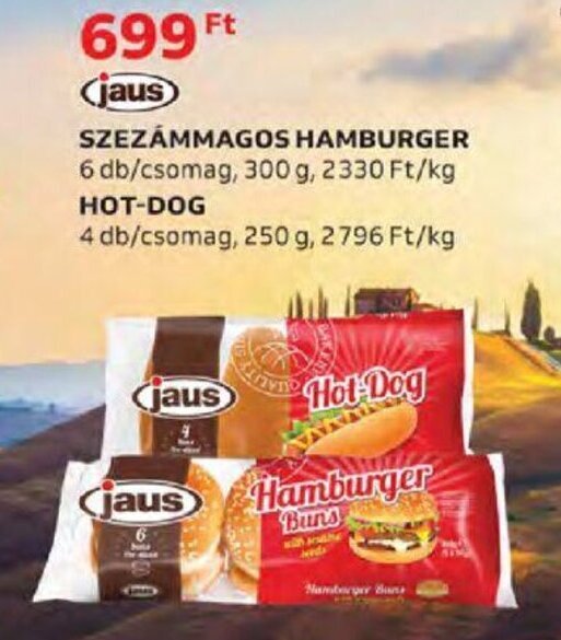 Auchan Jaus Szezámmagos hamburger 300 g / hot-dog 250 g ajánlat