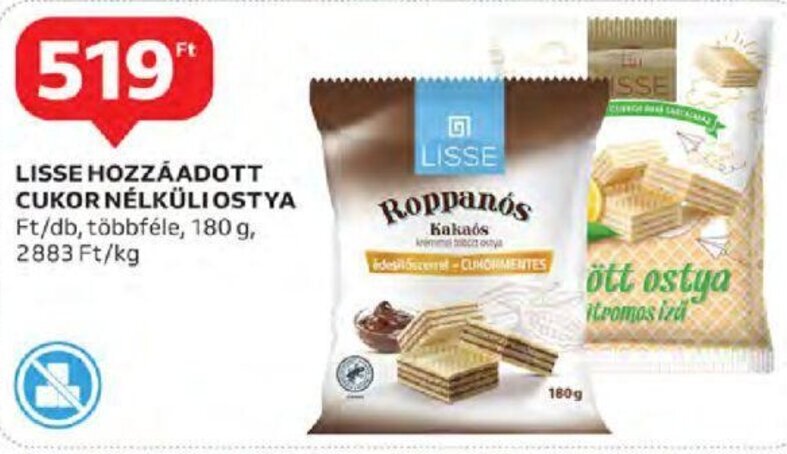 Auchan Lisse Hozzáadott cukor nélküli ostya 180 g ajánlat