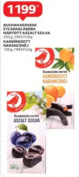 Auchan Auchan kedvenc étcsokoládéba mártott aszalt szilva 200 g / kandírozott narancshéj 150 g ajánlat