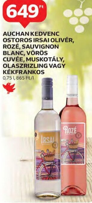 Auchan Auchan kedvenc ostoros irsai olivér, rozé stb. 0,75 l ajánlat