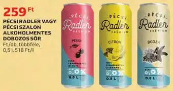 Auchan Pécsi radler vagy Pécsi szalon alkoholmentes dobozos sör 0,5 l ajánlat