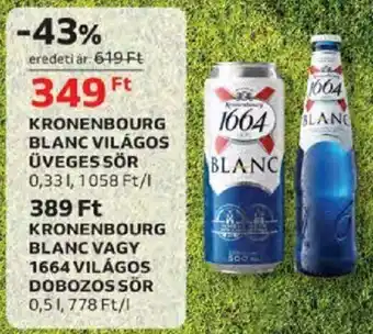 Auchan Kronenbourg Blanc világos üveges sör 0,33 l ajánlat