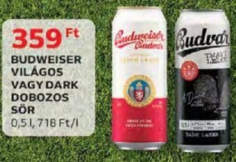 Auchan Budweiser Világos vagy dark dobozos sör 0,5 l ajánlat