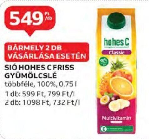 Auchan Sió Hohes c friss gyümölcslé 0,75 l ajánlat