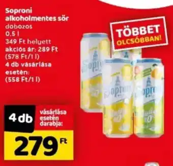 Spar Soproni alkoholmentes sör 0,5 I ajánlat
