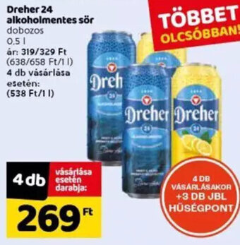 Spar Dreher 24 alkoholmentes sör 0,5 l ajánlat