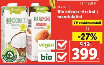 Lidl Vemondo Bio kókusz-rizsital / mandulaital 1 l ajánlat