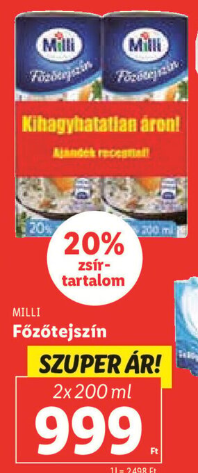 Lidl Milli Főzőtejszín 2 x 200 ml ajánlat