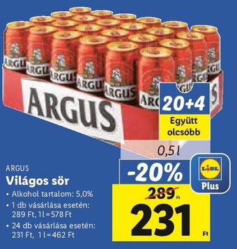 Lidl Argus Világos sör 0,5 l ajánlat