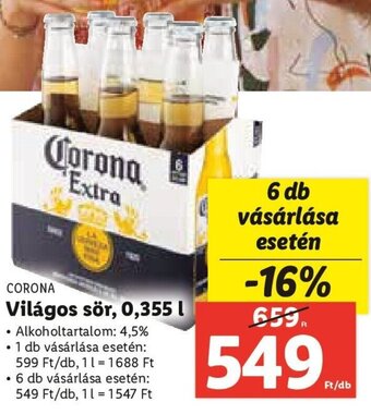 Lidl Corona Világos sör, 0,355 l ajánlat