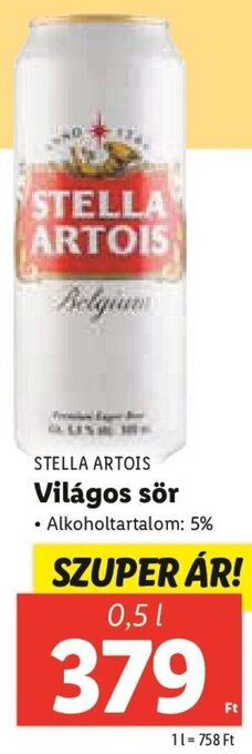 Lidl Stella Artois Világos sör 0,5 l ajánlat