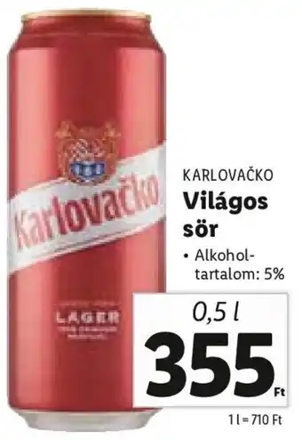 Lidl Karlovačko Világos sör 0,5 l ajánlat