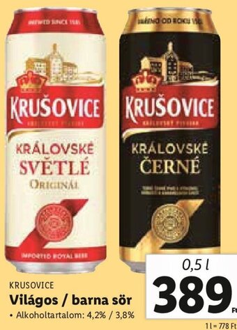 Lidl Krusovice Világos / barna sör 0,5 l ajánlat