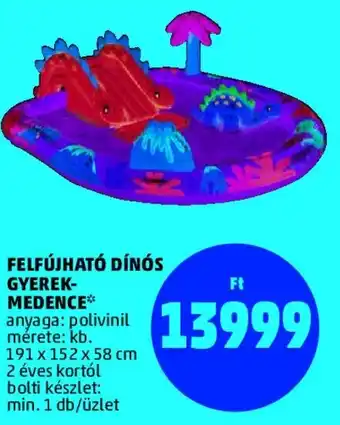 Felfújható dínós gyerek- medence 1 db