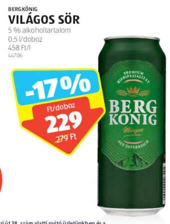 ALDI BERGKÖNIG VILÁGOS SÖR 0,5 l ajánlat