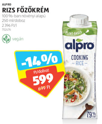 ALDI ALPRO RIZS FŐZŐKRÉM 250 ml ajánlat