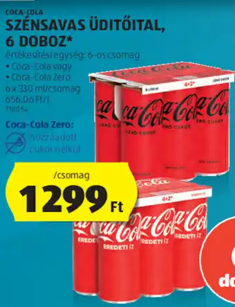 ALDI COCA-COLA SZÉNSAVAS ÜDITŐITAL, 6 x 330 ml ajánlat