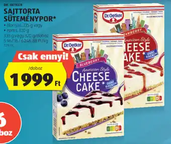 ALDI DR. OETKER SAJTTORTA SÜTEMÉNYPOR 320 / 335 g ajánlat