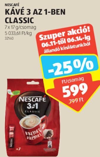 ALDI NESCAFÉ KÁVÉ 3 AZ 1-BEN CLASSIC 7 x 17 g ajánlat