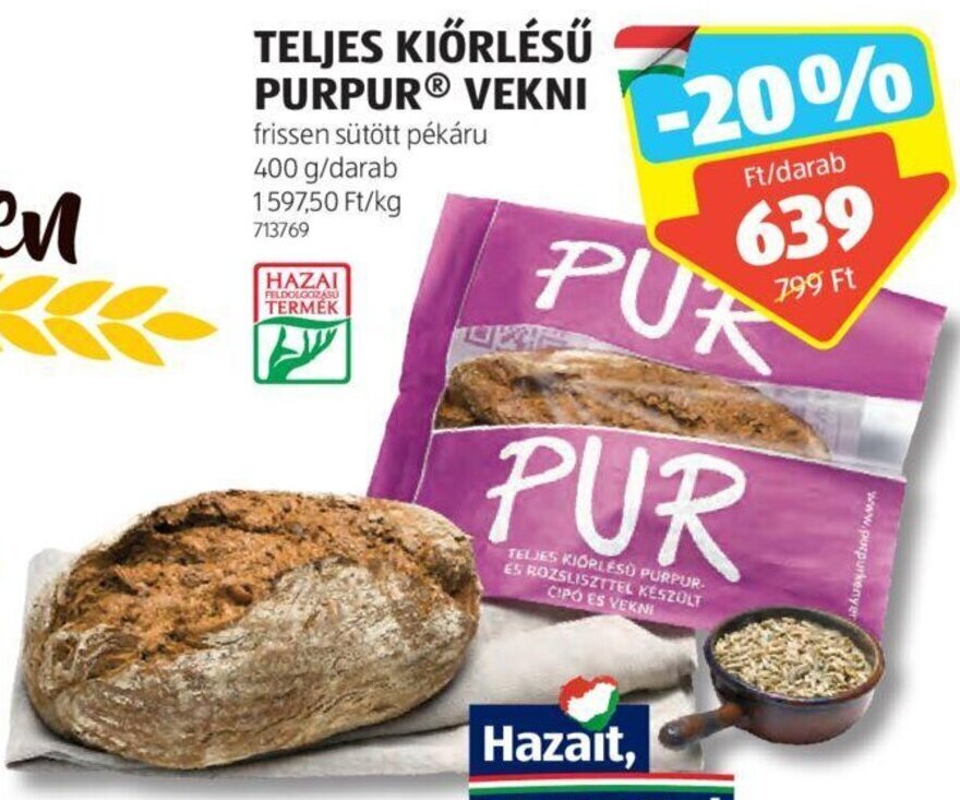 ALDI TELJES KIÖRLÉSŰ PURPUR® VEKNI 400 g ajánlat