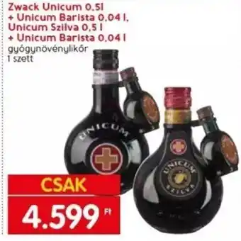 Spar Zwack Unicum 0,5 l + Unicum Barista 0,04 l stb. 1 szett ajánlat
