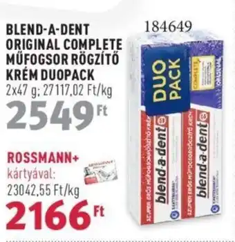 Rossmann BLEND-A-DENT ORIGINAL COMPLETE MŰFOGSOR RÖGZÍTŐ KRÉM DUOPACK 2 x 47 g ajánlat