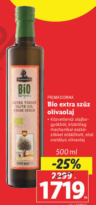 PRIMADONNA Bio extra szűz olívaolaj 500 ml
