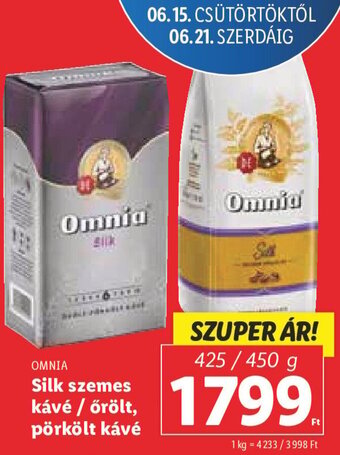 Lidl OMNIA Silk szemes kávé / őrölt, pörkölt kávé 425 / 450 g ajánlat