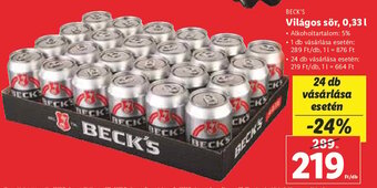 BECK'S Világos sör 0,33 l