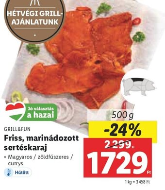 Lidl GRILL&FUN Friss, marinádozott sertéskaraj 500 g ajánlat