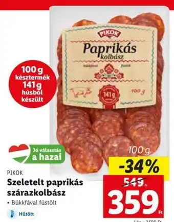 Lidl PIKOK Szeletelt paprikás szárazkolbász 100 g ajánlat