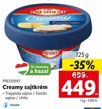 Lidl PRESIDENT Creamy sajtkrém 125 g ajánlat