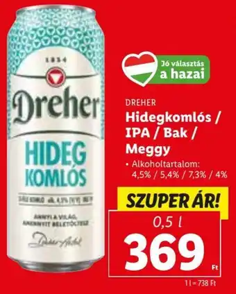 Lidl DREHER Hidegkomlós / IPA / Bak / Meggy 0,5 l ajánlat