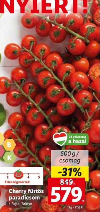 Lidl Cherry fürtös paradicsom 500 g ajánlat