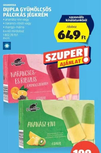 ALDI GRANDESSA DUPLA GYÜMÖLCSÖS PÁLCIKÁS JÉGKRÉM 6 x 60 ml ajánlat