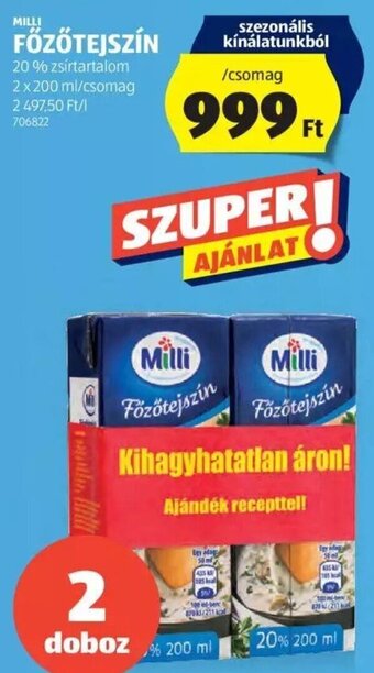 ALDI MILLI FŐZŐTEJSZÍN 2 x 200 ml ajánlat