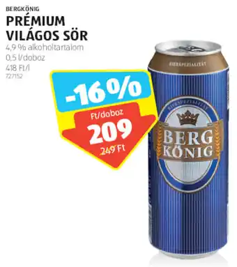 ALDI BERGKÖNIG PREMIUM VILÁGOS SÖR 0,5 l ajánlat