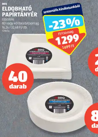 ALDI BBQ ELDOBHATÓ PAPÍRTÁNYÉR 40 - 80 db ajánlat