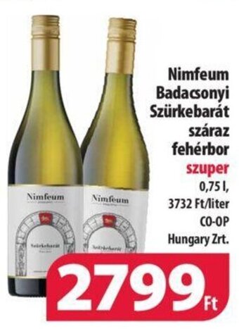 Coop Nimfeum Badacsonyi Szürkebarát száraz fehérbor 0,75 l ajánlat