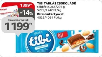 Auchan TIBI TÁBLÁS CSOKOLÁDÉ 265 / 295 g ajánlat