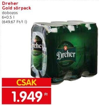 Spar Dreher Gold sörpack 6 x 0,5 l ajánlat
