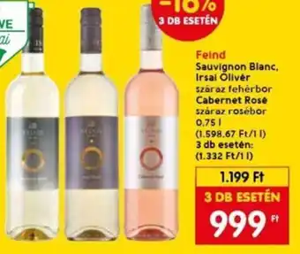 Feind Sauvignon Blanc, Irsai Olivér stb. 0,75 l