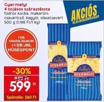 Spar Gyermelyi 4 tojásos száraztészta 500 g ajánlat