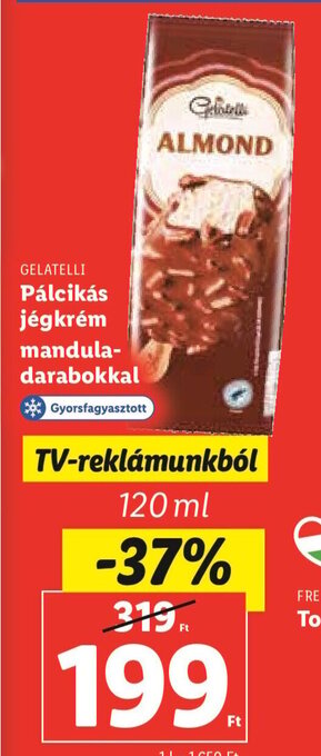Lidl GELATELLI Pálcikás jégkrém mandula- darabokkal 120 ml ajánlat