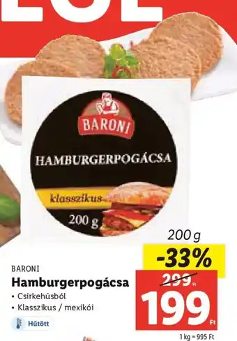 Lidl BARONI Hamburgerpogácsa 200 g ajánlat