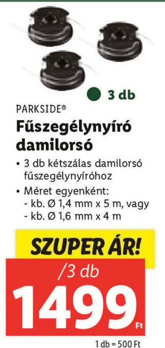 Lidl PARKSIDE Fűszegélynyíró damilorsó 3 db ajánlat