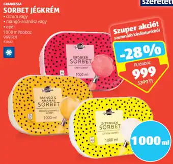 ALDI GRANDESSA SORBET JÉGKRÉM 1000 ml ajánlat