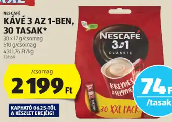 ALDI NESCAFÉ KÁVÉ 3 AZ 1-BEN 30 x 17 g ajánlat