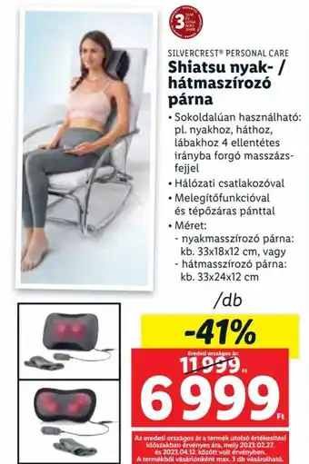 Lidl SILVERCREST PERSONAL CARE Shiatsu nyak-/ hátmaszírozó párna 1 db ajánlat